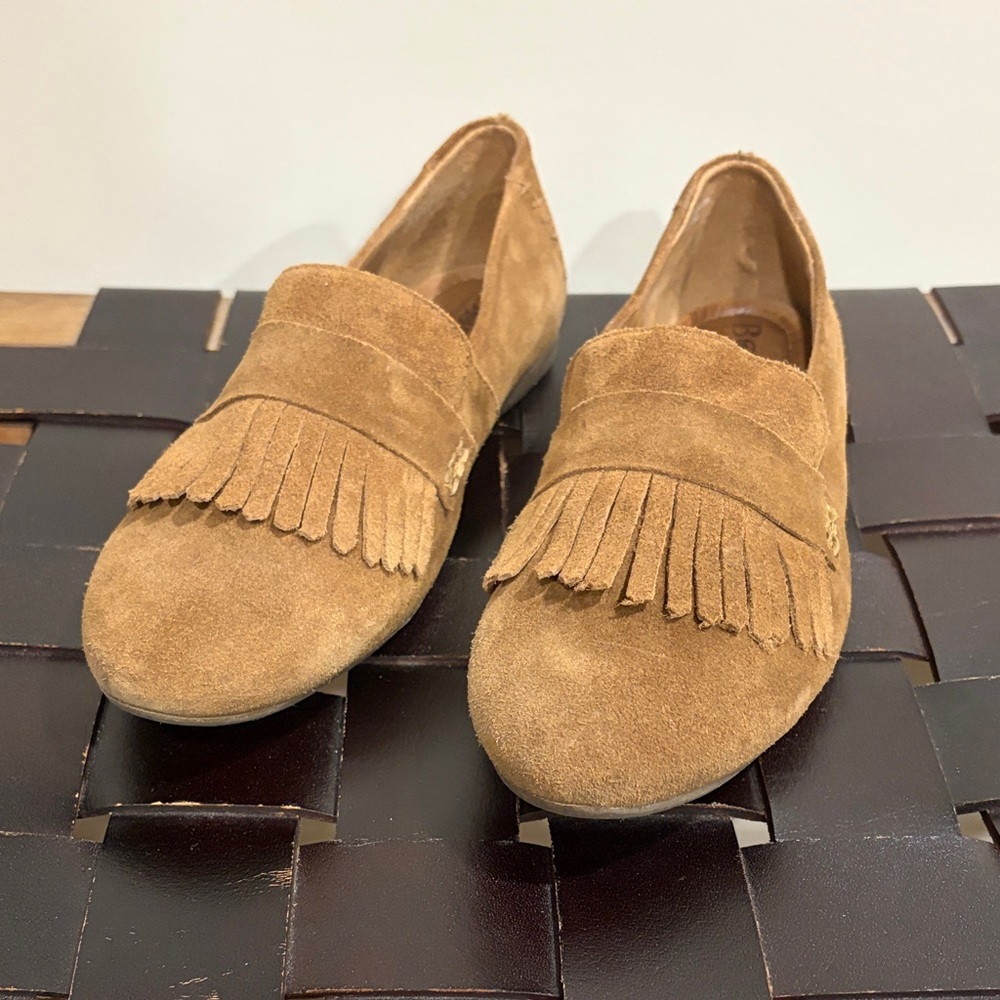 Born Tan Suede Loafers with Fringe